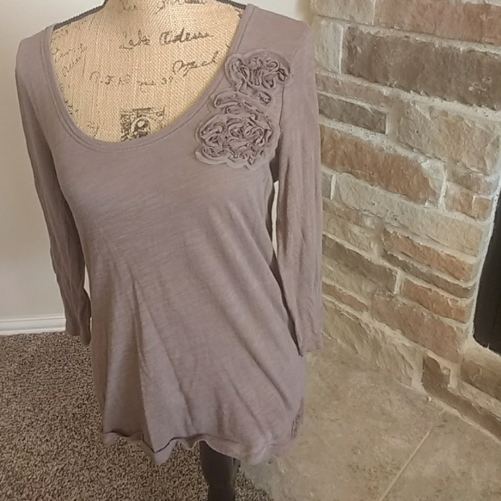 Old Navy Mocha Floral Top  3/4 Sleeve Sz. medium - Picture 4 of 6